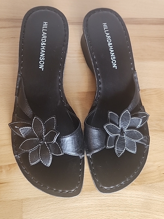 Hillard & Hanson Shoes - Hillard & Hanson Jackie Wedge Slides Sandals Women 10M Leather Floral Comfort